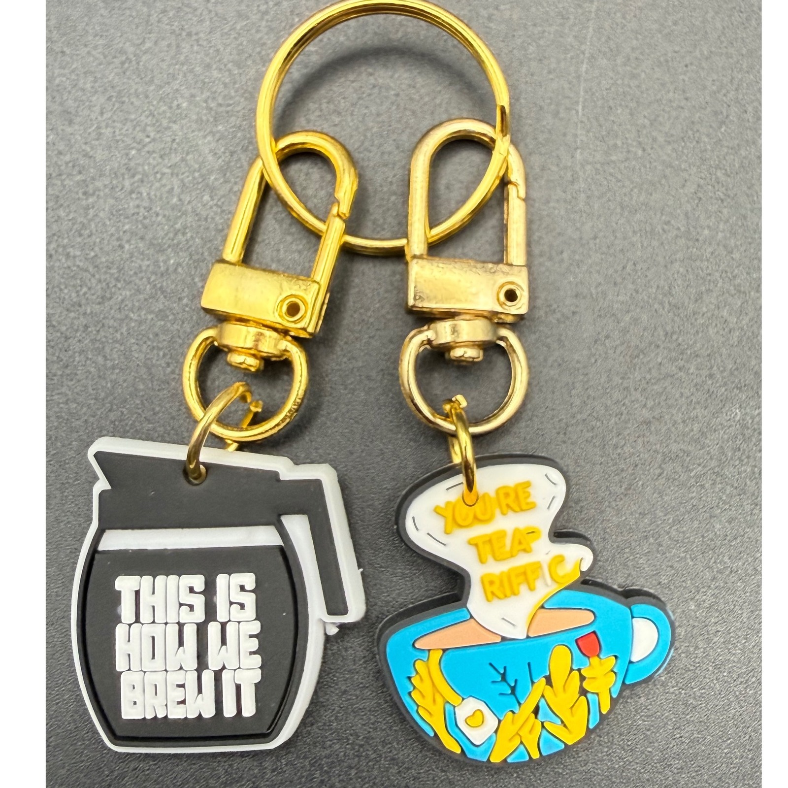 Funny Coffee Tea Pun Keychain Set 2 Pcs